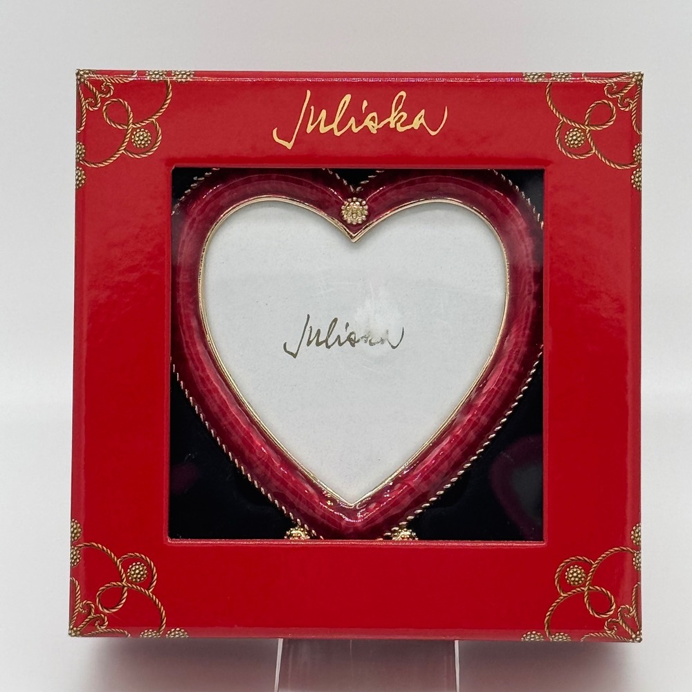 Juliska Berry & Thread Ruby Enamel Heart Picture Frame Ornament 2x3 NIB Holiday